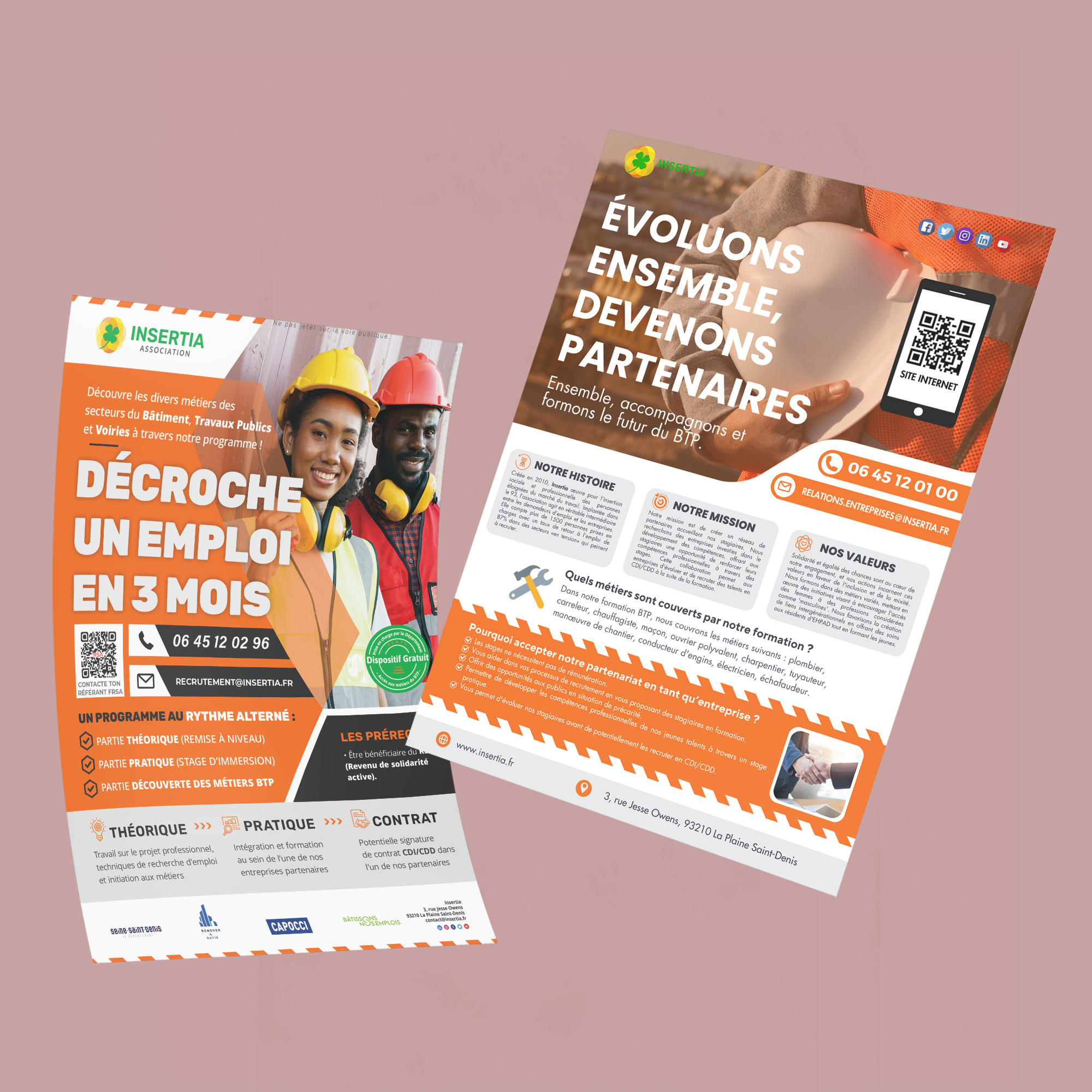 Flyers dans le domaine du BTP pour Insertia faits sur Adobe InDesign